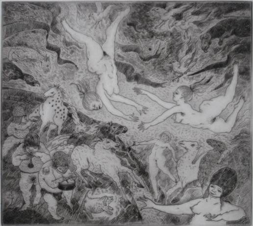 Robert Wolfe Jr. etching: Robert Wolfe Jr.- ''The Temptation of Adam''- etching, 1967, signed, titled and numbered 16/30 in pencil, very good condition. 16 1/8 x 18 1/4''