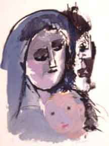 Abraham Rattner lithograph: Abraham Rattner- "Three Generation"- lithograph in colors, 1975, signed and numbered 12/100 in pencil, very good condition 24 x 18"