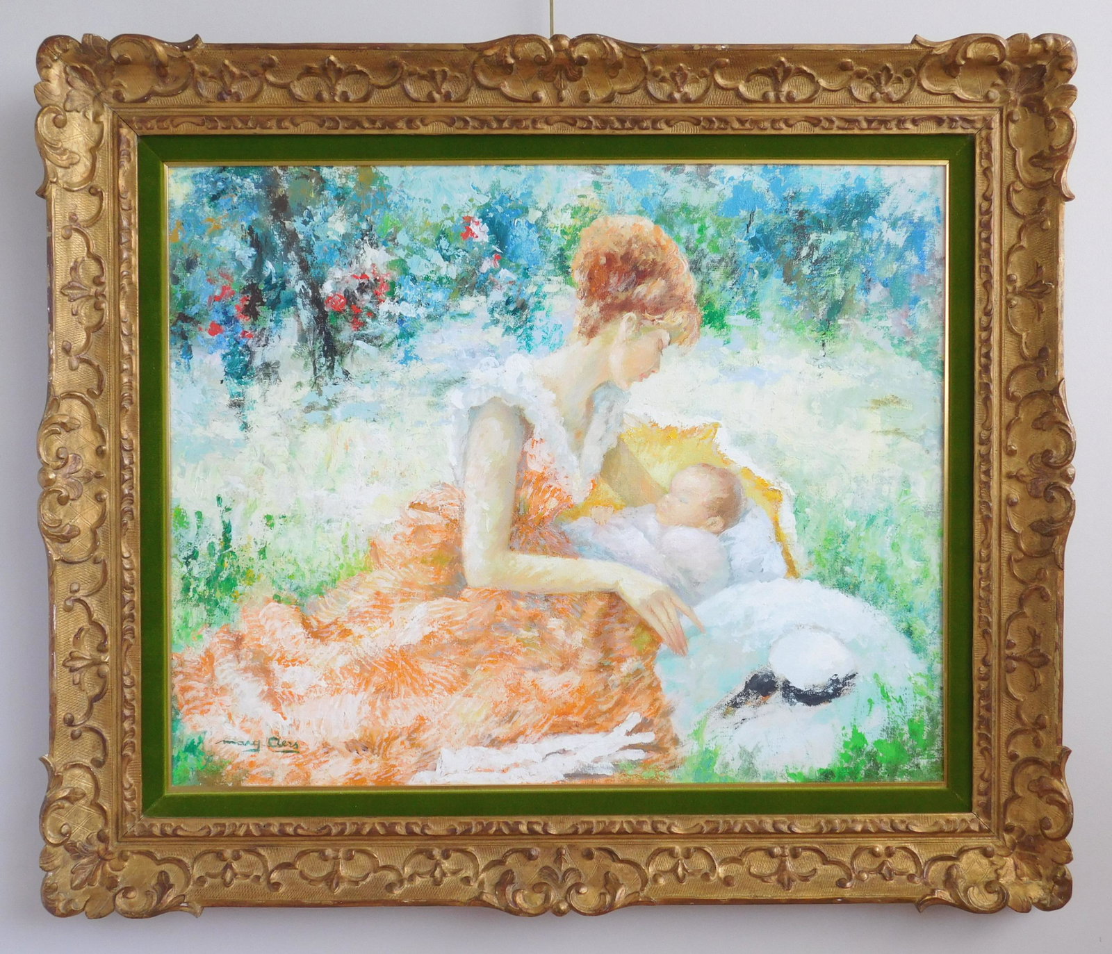 Marguerite Aers oil: Marguerite Aers (Belgium 1918-1995) ''Contemplation''- oil on canvas, signed Marg. Aers lower left, framed. 27 x 32''