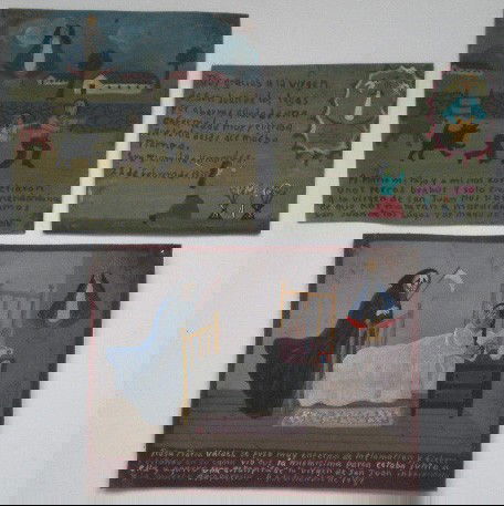 3 Mexican Retablo Ex Voto on tin: 3 Mexican hand painted Retablo Ex Voto on tin. 10 1/4 x 7 3/4'' ea.