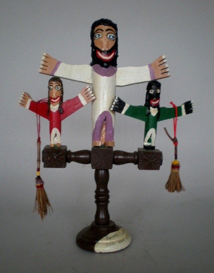Ronald Cooper wood construction: Ronald Cooper (American 1931- )- ''God and Angels''- painted wood construction, ca. 1993, signed and dated. 18''l, 15''w