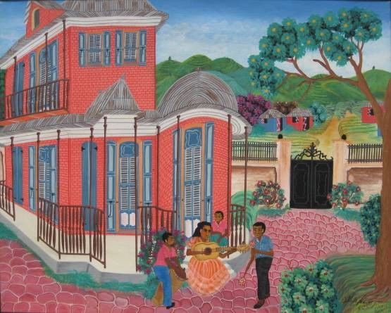 S. Maprundy oil: Shil Maprundy (Haitian 20th c)- Muscial Trio- oil on canvas, signed and annotated 'Shil Maprundy Cap. Haitien, Haiti' lower right, very good condition. 16 x 20''