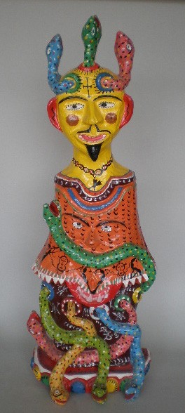 Michel Sinvil papier mache sculpture: Michel Sinvil (Haitian 20th c.)- ''Couzin Zaka - Patron of Agriculture''- papier mache sculpture, ca. 1980's, signed. 42''h