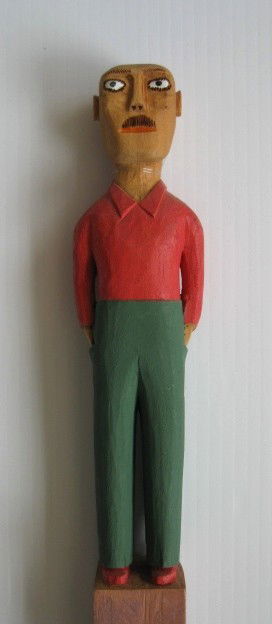 Sultan Rogers wood cane: Sultan Rogers (American 1922-2003)- Walking Stick- carved painted wood cane in the form of a bald man. 36 1/2''l