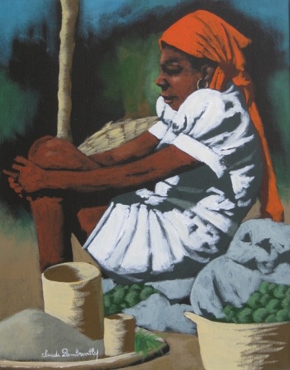 Claude Dambreville oil painting: Claude Dambreville (Haitian 20th c.)- Market Girl with Scarf- oil on canvas, signed lower left, very good condition. 19 3/8 x 15 5/16''