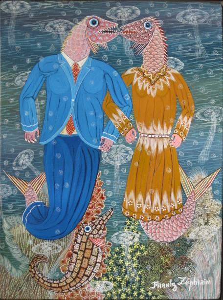 Frantz Zephirin oil painting: Frantz Zephirin (Haitian 20th c.)- Promenade In Time- oil on canvas, signed 'Frantz Zephirin' lower right, good condition. 16 x 12''