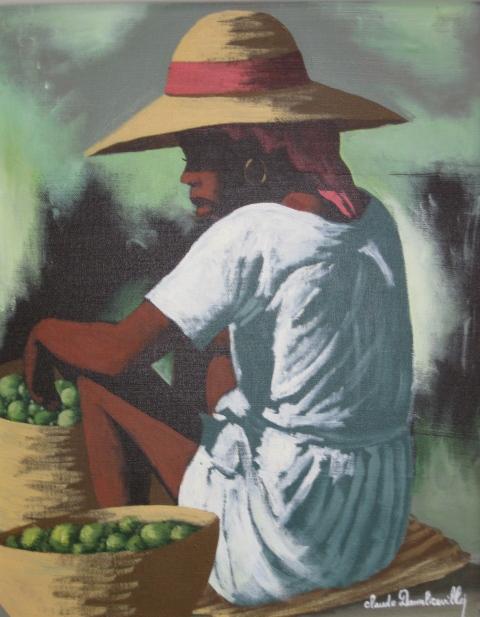 Claude Dambreville oil painting: Claude Dambreville (Haitian 20th c.)- Market Girl with Hat- oil on canvas, signed lower right, very good condition. 19 9/16 x 15 9/16''