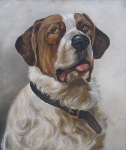 20th c. American School oil painting: 20th c. American School- Saint Bernard- oil on board, minor soiling throughout, good condition. 20 5/8 x 17 1/2''