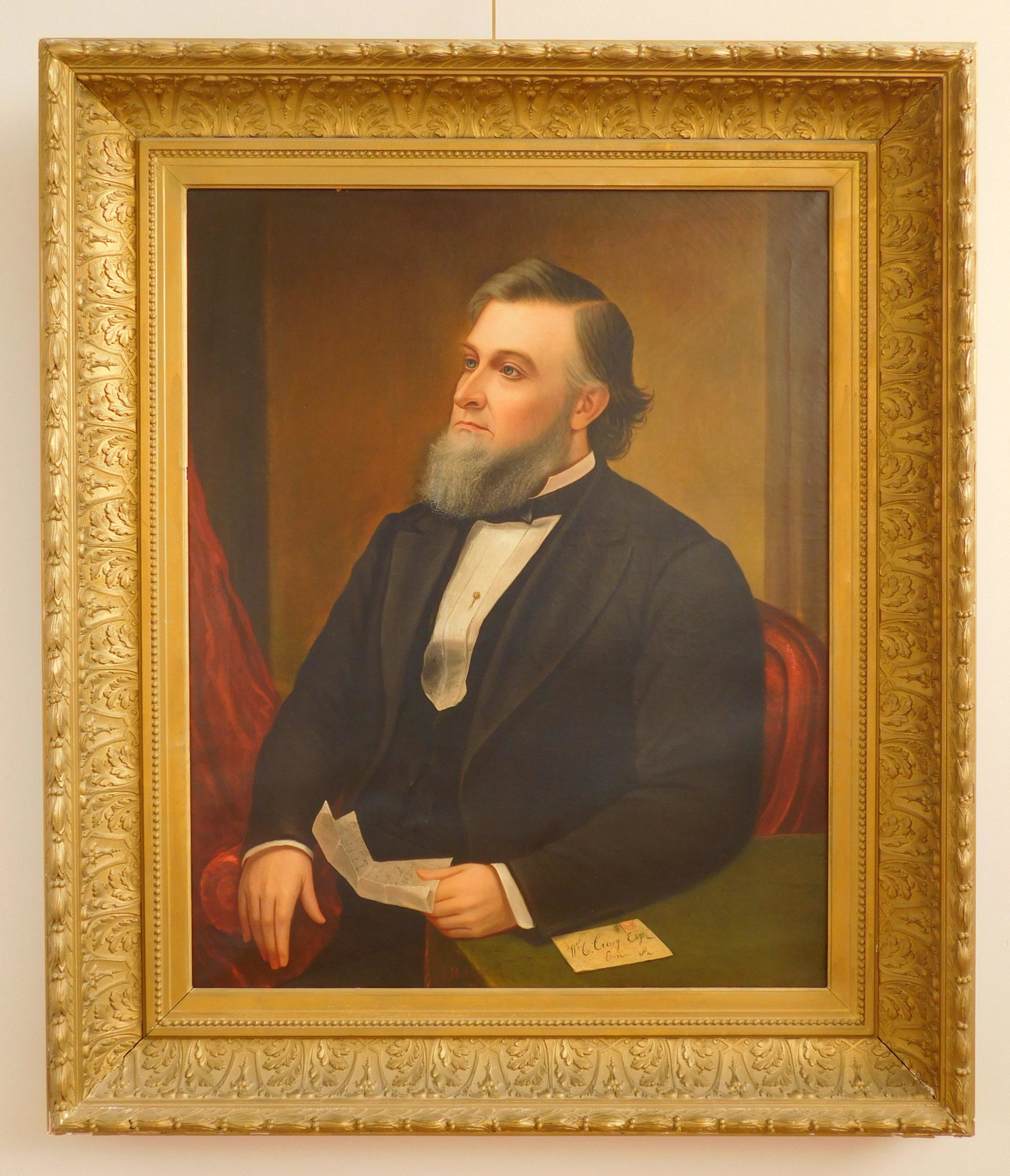 Moses Billings oil: Moses Billings (American 1809-1884) Portrait of a Gentleman- oil on canvas, signed M. Billings lower center, framed. 36 x 28''