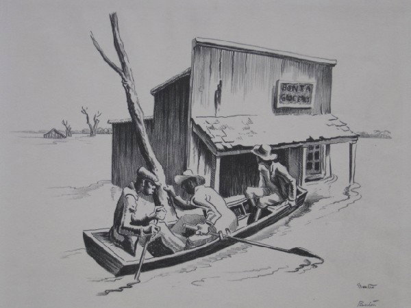 Thomas Hart Benton lithograph: Thomas Hart Benton (American 1889-1975)- ''Investigation'' (Fath 17)- lithograph, 1937, signed in pencil, AAA edition of 193, very good condition. 10 1/2 x 13''