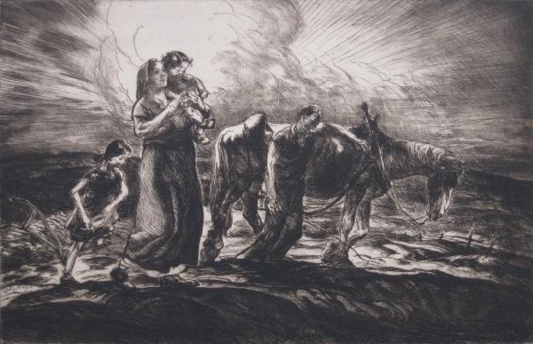 John Costigan etching: John Costigan (American 1888-1972)- ''Going Home''- etching, ca. 1940's, signed and titled in pencil, AAA edition of 250, very good condition. 9 x 14''
