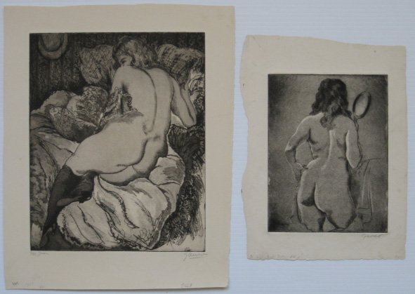 Emil Ganso 1 etching and 1 drypoint: Emil Ganso (American 1895-1941)- ''Jean'' (Smith I-66); ''Nude Back (number 1)'' (Smith I-95)- one soft-ground, etching roulette and aquatint and one aquatint and drypoint, 1937, 1932, both signed in