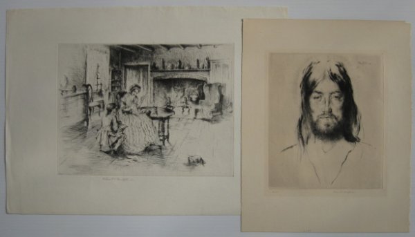 Arthur W. Heintzelman 1 drypoint and 1 etching: Arthur W. Heintzelman (American 1891-1965)- ''The Silent Christ'' (Smith 173); ''George Washington at Age of 12 with His Mother'' (Smith 175)- one drypoint and one etching, 1932, both signed in pencil