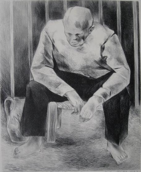 Stefan Hirsch lithograph: Stefan Hirsch (American 1899-1964)- ''Prisoner'', lithograph, 1933, signed, dated and annotated '50 impressions' in pencil. 12 x 9 3/4''