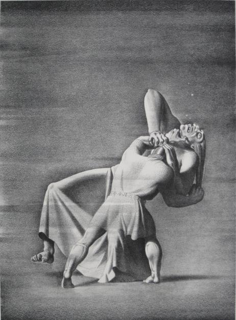 Rockwell Kent lithograph: Rockwell Kent (American 1882-1971)- ''Beowulf and Grendel's Mother'' (Burne-Jones 74)- lithograph, 1931, signed in pencil, edition of 150, very good condition. 13 9/16 x 9 15/16''