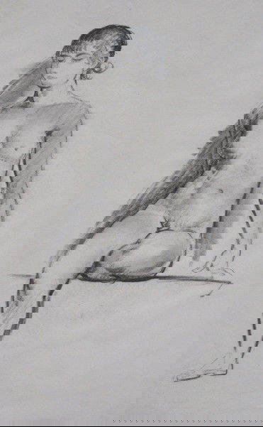 Leon Kroll charcoal: Leon Kroll (American 1884-1974)- Nude Seated on Platform- charcoal on paper, minor smudges otherwise very good condition. 19 3/4 x 12 5/8''