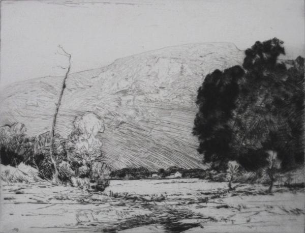 Chauncey F. Ryder etching: Chauncey F. Ryder (American 1868-1949)- ''Monument Mountain''- etching, signed in pencil, very good condition. 6 1/2 x 8 1/2''
