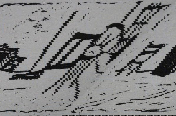 Joseph Solman linocut: Joseph Solman (American 20th c.)- Interior- linocut, 1936, signed, titled and annotated 'A. P.' in pencil, very good condition. 4 x 6''