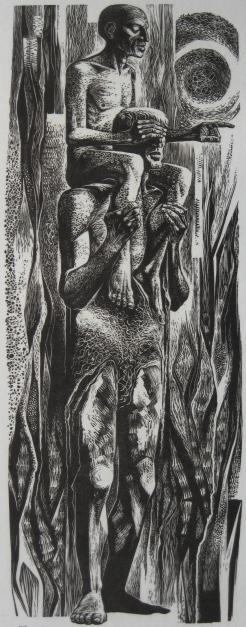 Lynd Ward wood engraving: Lynd Ward (American 1905-1985)- ''Two Men''- wood engraving, 1960 , signed and titled in pencil. 15 7/8 x 6''