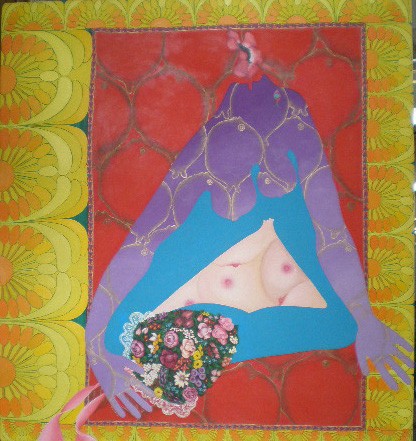 Grace Bishko acrylic: Grace Bishko (American 20th c.)- ''Po Pa Tee''- acrylic on canvas, 1980, signed Bishko 80 lower right, very good condition. 50 x 46''