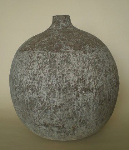 Claude Conover ceramic vessel: Claude Conover (American 1907-1994)- ''Koben''- ceramic vessel, signed and titled on bottom, severe surface loss all around lower portion of the vessel. 19''h 15'' dia.
