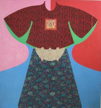 John Udvardy oil and mixed media: John Udvardy (American 20th c.)- ''Catherine The Great''- oil and mixed media on canvas, 1963, signed and dated verso, some surface grime. 60 x 56''