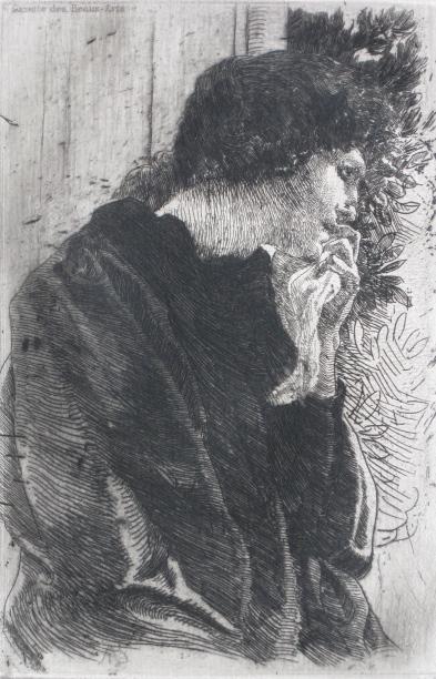 Albert Besnard etching: Albert Besnard (French 1849-1934)- ''Tristesse'' (Delteil 61 iii)- etching, 1887, very good condition. 5 7/8 x 3 7/8''