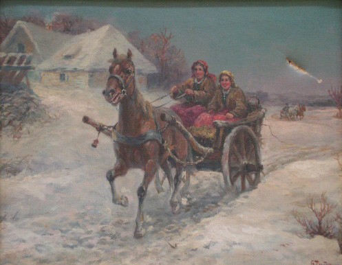 Gustav Prucha oil: Gustav Prucha (Austrian 1875-1952)- Sleigh in Winter- oil on canvas, signed G. Prucha lower right. 16 x 20''