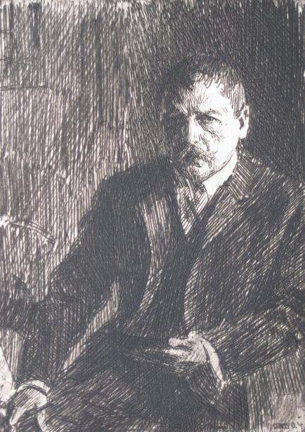 Anders Zorn etching: Anders Zorn (Swedish 1860-1920)- ''Self Portrait'' (Asplund 180)- etching, 1904, as published in 1905, 4th state. 6 15/16 x 4 7/8'' 575. not signed