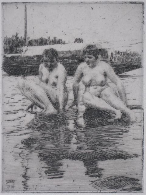 Anders Zorn etching: Anders Zorn (Swedish 1860-1920)- "My Models" (Asplund 273)- etching, 1916, signed in pencil, unknown collector's stamp verso, paper slightly soiled, otherwise very good condition. 7 7/8 x 5 7/8"