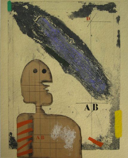 James Coignard aquatint: James Coignard (French 1925-)- ''Presence''- aquatint in colors, 1986, signed and numbered in pencil, edition of 75, very good condition. 40 x 29''