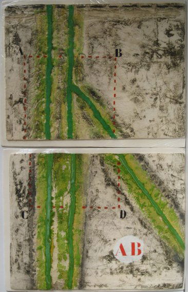 James Coignard etching: James Coignard (French 1925-)- ''Grand Angulaire Vert''- etching in colors (diptych), 1987, signed in pencil, edition of 85, very good condition. 26 x 20''ea.