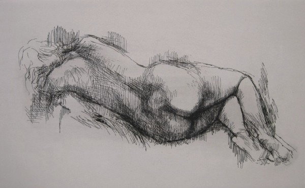 Herbert Fink etching: Herbert Fink (American 1921-2006)- ''The Model No. 1'' (Carter and Carter 72)- etching, 1965, signed, dated and annotated 'artist's proof' in pencil, very good condition. 9 1/4 x 14 1/2''