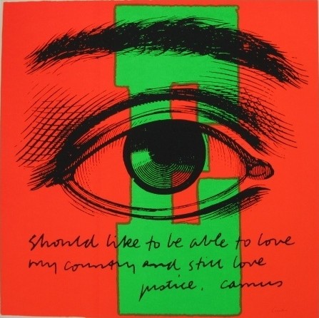 Sister Corita Kent 2 silk-screens: Sister Corita Kent (American 1918-1986)- ''E eye love''; ''F - full of clown''- 2 silk-screens in color, 1968, both signed in pencil, very good condition. 22 3/4 x 22 3/4'' ea.