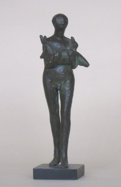 Lawrence Marcel bronze: Lawrence Marcel (American 20th c.)- Man Holding Animal- bronze sculpture, 1961, signed and dated bottom of wooden base, very good condition. 10 1/2''h