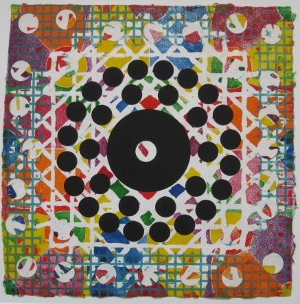 Alan Shields color relief: Alan Shields (American 1944-2005)- ''Edna''- color relief on hand-made paper construction, signed and annotated 'PP' in pencil, lower right, edition of 20, very good condition. 23 3/4 x 23 1/2''