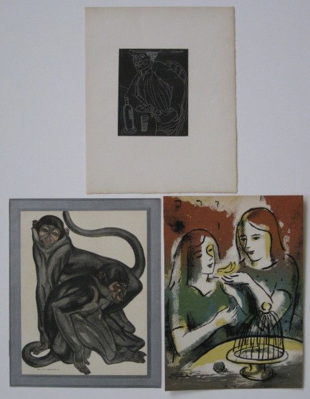 3 American Prints from the Colophon: Andre Margat- ''Baboons''; Leonard Pytlak- ''Thge New Bird'' and A. R. Stavenitz- ''Chartreuse''- engraving, serigraph and etching, all three as published in the Colophon, very good condiiton. 10 1/2