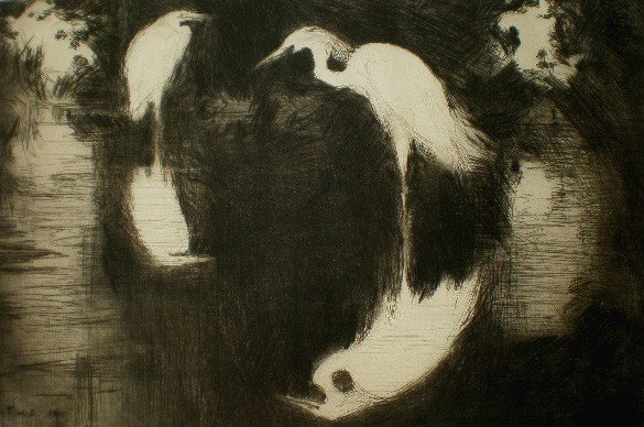 Frank W. Benson drypoint: Frank W. Benson- ''Dark Pool'' (Paff 196)- drypoint, ca. 1920, signed in pencil, edition of 150. 8 x 11 3/4''