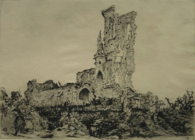 Kerr Eby drypoint: Kerr Eby- ''Fliry Church'' (Giardinia 42)- drypoint, ca. 1920, signed in pencil, edition of 50, trimmed to plate line. 6 7/16 x 8 15/16''