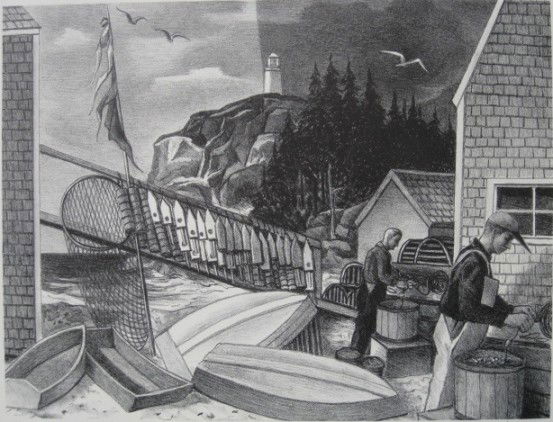 Ernest Fiene lithograph: Ernest Fiene- ''Fisherman's Cove, Maine''- lithograph, 1953, signed in pencil, AAA edition of 250. 9 7/8 x 12 15/16''