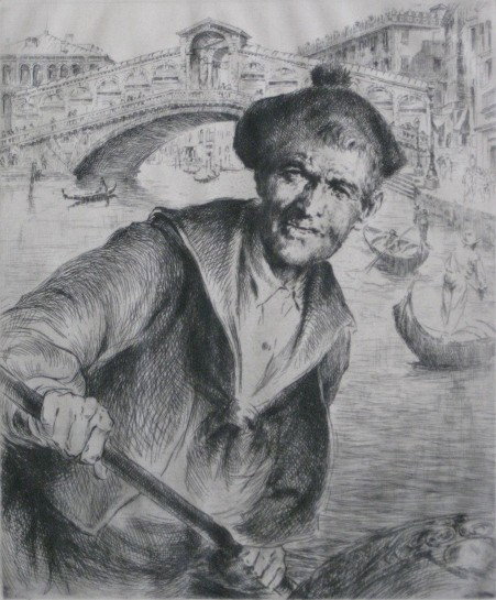 Arthur W. Heintzelman etching: Arthur W. Heintzelman- ''Luigi Dominico'' (Smith 166)- etching, 1931, signed in pencil, edition of 110, faintly light struck, few minor foxing in margins. 9 1/4 x 7 3/4'' Inscribed in pencil by Marque