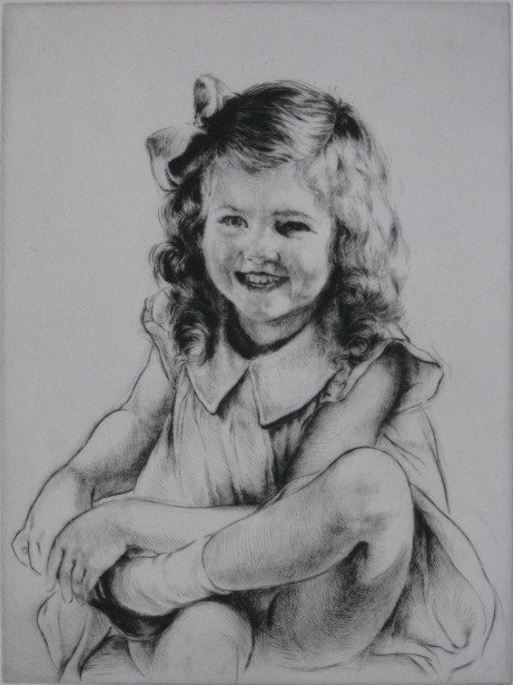 Arthur W. Heintzelman drypoint: Arthur W. Heintzelman- ''Study of a Laughing Girl (large plate)'' (Smith 212)- drypoint, 1936, signed in pencil, edition of 150, slightly light struck, few minor and small foxing in margins, a partial