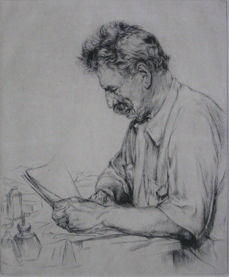Arthur W. Heintzelman 1 etching: Arthur W. Heintzelman- ''Portrait of Dr. Albert Schweizer'' (Smith 286)- etching, 1950, signed in pencil, edition of 125, faintly light struck, minimal soiling in margins, small areas along top edge w