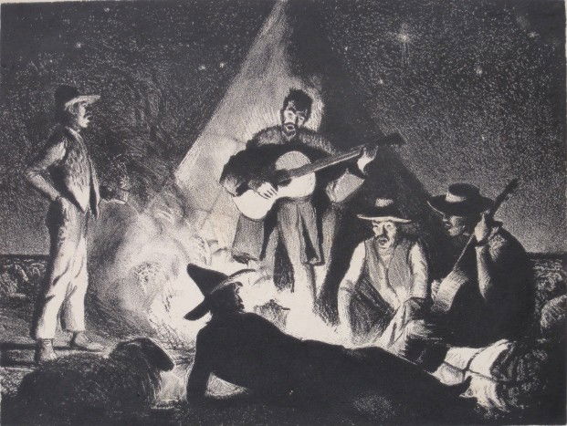 Peter Hurd lithograph: Peter Hurd- ''The Shepherds' Christmas, New Mexico''- lithograph, signed and titled in pencil. 6 5/8 x 8 1/4''