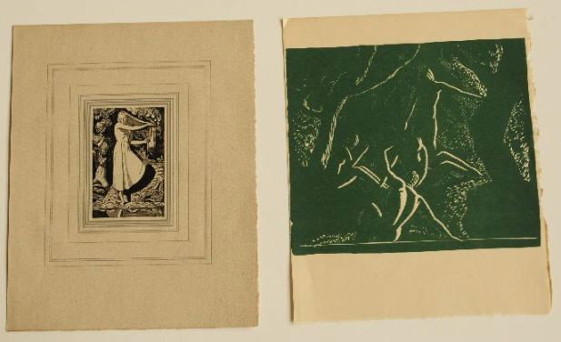 Kent and Ballantyne from Colophon: after Rockwell Kent- Girl by Stream- opff-set lithograph. K.. Ballantyne- ''Wood Numph''- linocut, both as published in the Colophon, 1930, 1931, very good condition. 10 1/2 x 8 1/2'' ea. (sheet)