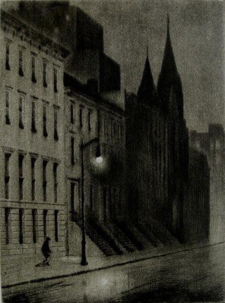 Armin Landeck drypoint: Armin Landeck- ''Lonely Street'' (Kraeft 62)- drypoint, ca. 1936, signed, dated, and annotated 'Ed 100' in pencil. 7 x 5 1/8''