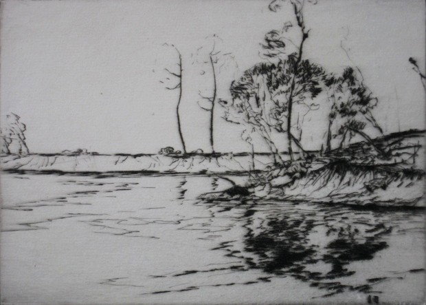Chauncey Ryder etching: Chauncey Ryder- ''River Bank''- etching, signed and numbered 3 of 25 in pencil, very good condition. 5 x 7''