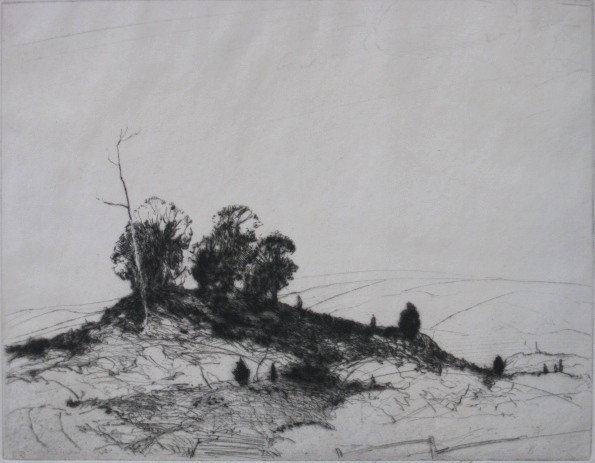 Chauncey Ryder etching: Chauncey Tyder- ''Trees On A Hilltop''- etching, signed in pencil, very good condition. 6 7/8 x 8 3/4''