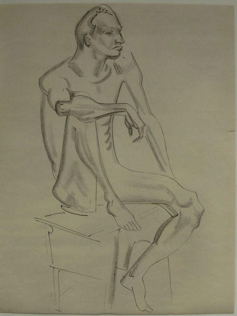 William Sommer pen and ink: William Sommer- Male Nude- pen and ink and graphite on paper, very good condition. 20 x 16''