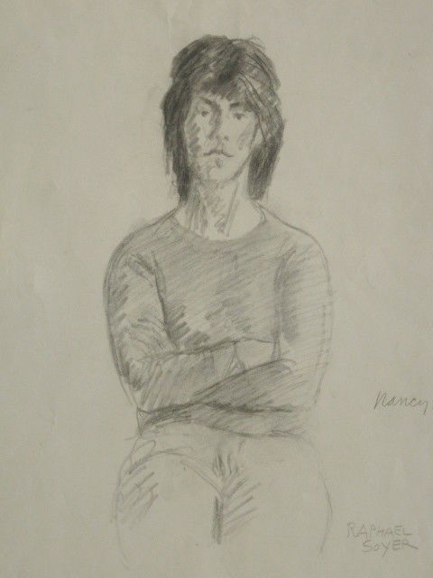 Raphael Soyer graphite: Raphael Soyer- Portrait of Nancy R. Schiff- graphite on paper, signed and titled in pencil, slight soiling, otherwise very good condition. 18 7/8 x 15 3/4''
